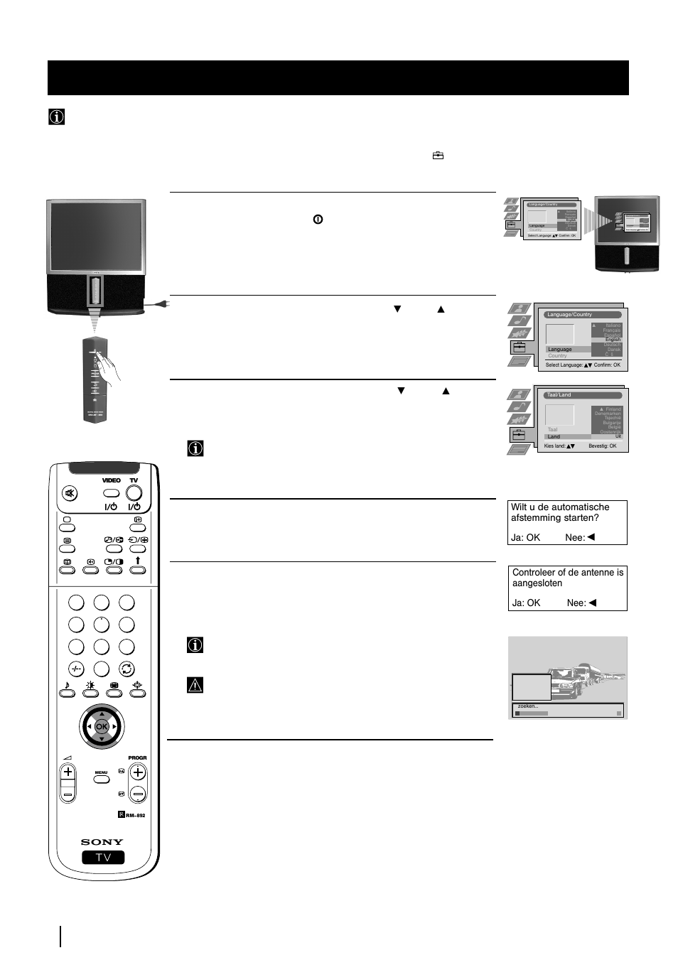 De projectie tv aanzetten en automatisch afstemmen, 8 ingebruikname | Sony KP-48PS2 User Manual | Page 142 / 233