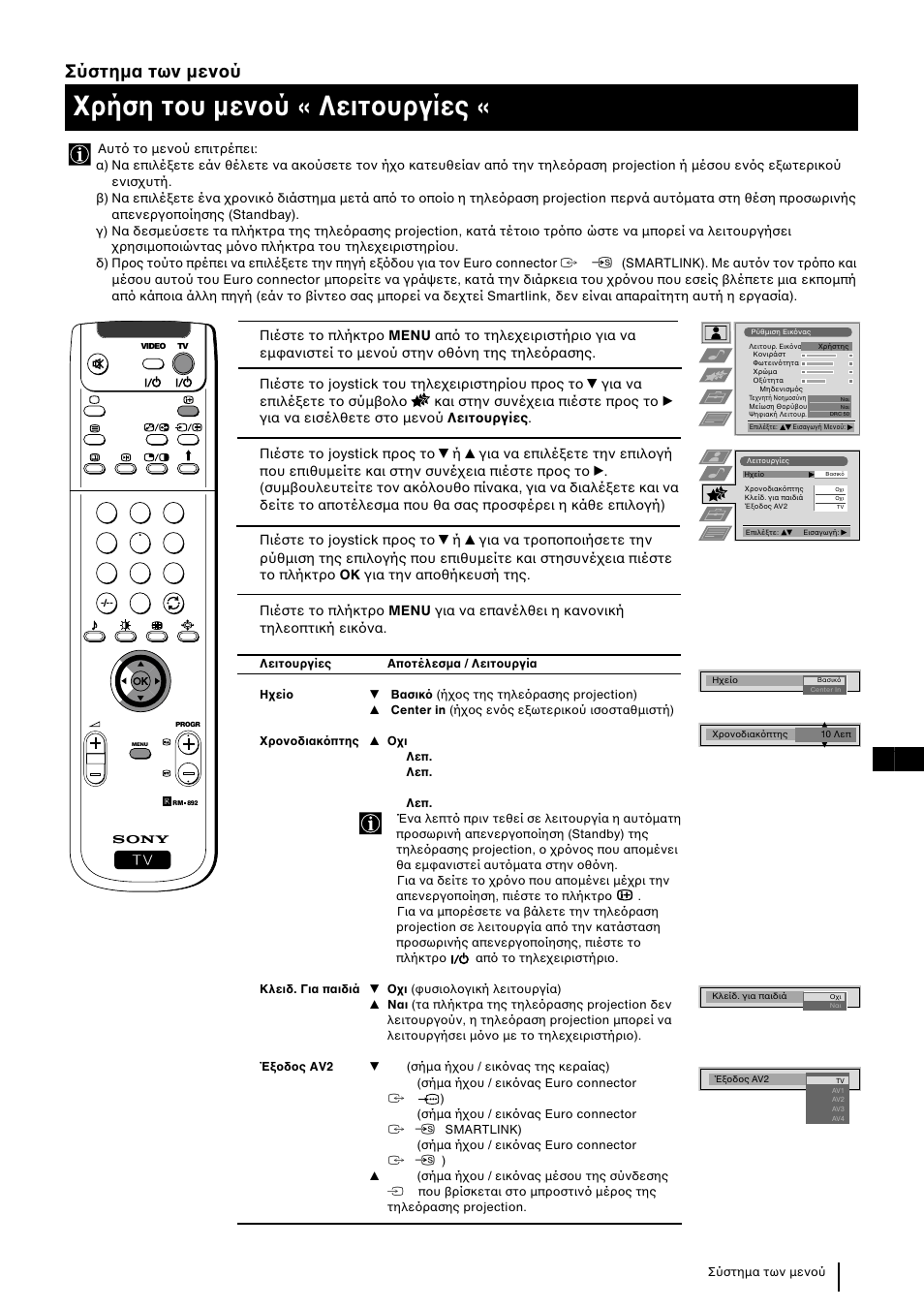 Ρήση τ υ µεν ύ « λειτ υργίες, 15 gr σύστηµα των µεν ύ | Sony KP-48PS2 User Manual | Page 181 / 233