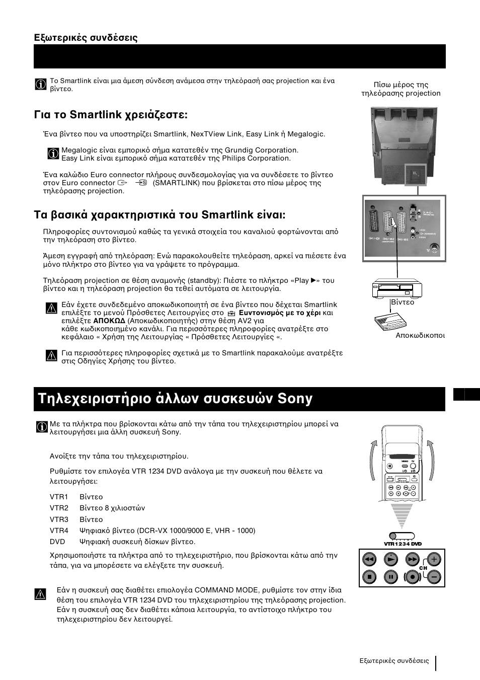 Smartlink, Τηλε ειριστήρι άλλων συσκευών sony, Για τ smartlink ρειά εστε | Τα ασικά αρακτηριστικά τ υ smartlink είναι, 31 gr ε ωτερικές συνδέσεις | Sony KP-48PS2 User Manual | Page 197 / 233