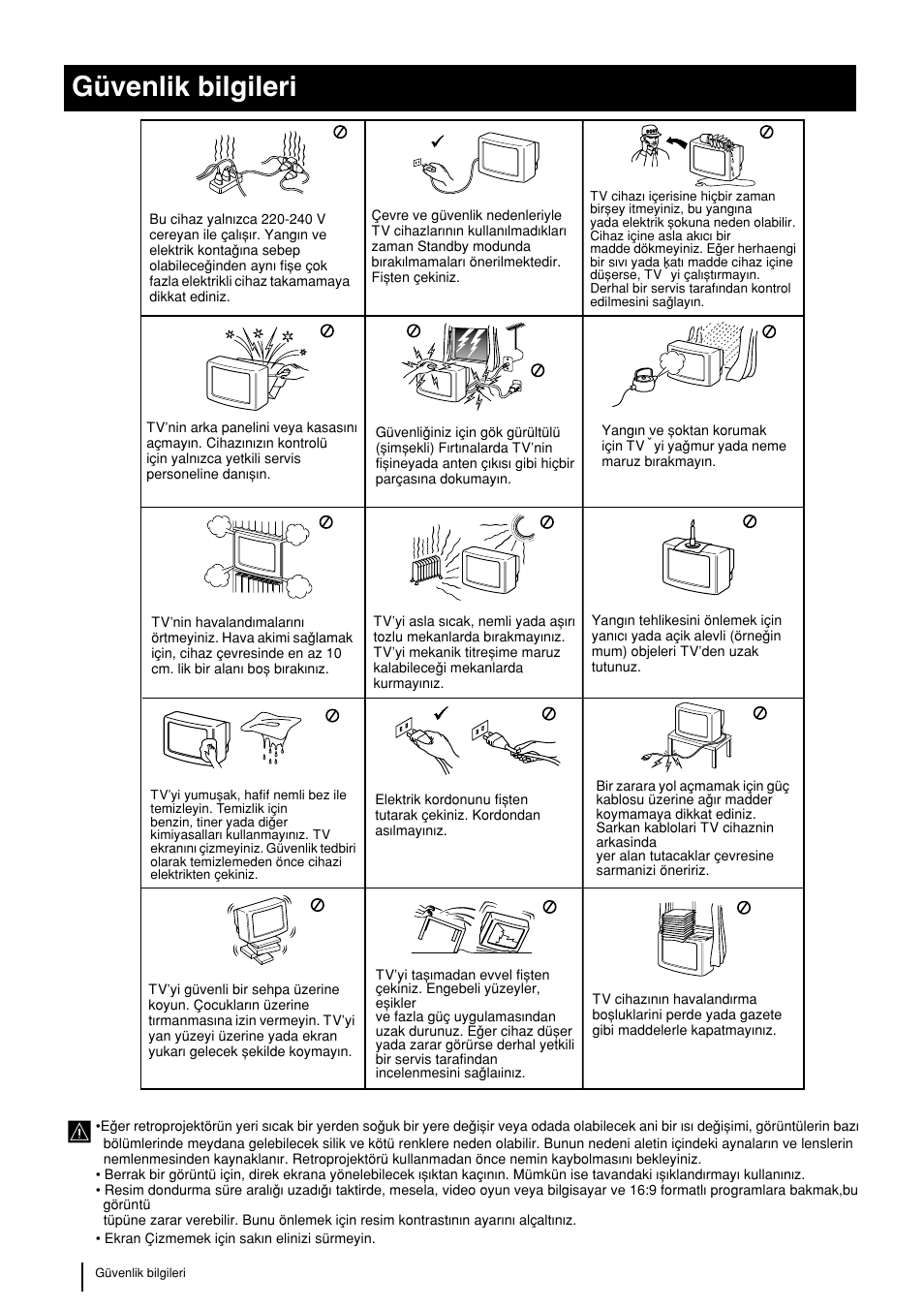 Güvenlik bilgileri, Ek güvenlik kurallari | Sony KP-48PS2 User Manual | Page 202 / 233