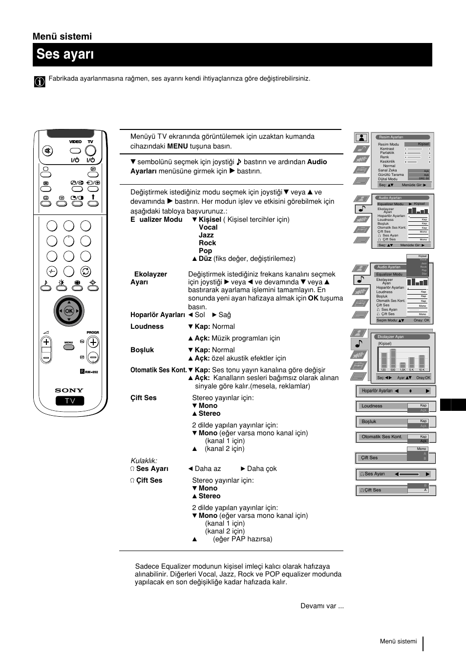 Ses ayarw, 13 tr menü sistemi | Sony KP-48PS2 User Manual | Page 211 / 233