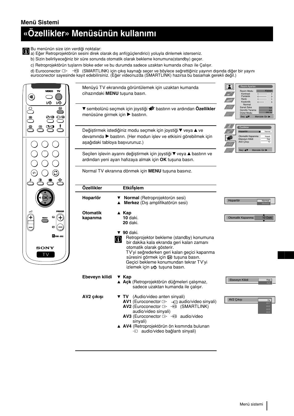 Özellikler» menüsünün kullanwmw, 15 tr menü sistemi | Sony KP-48PS2 User Manual | Page 213 / 233