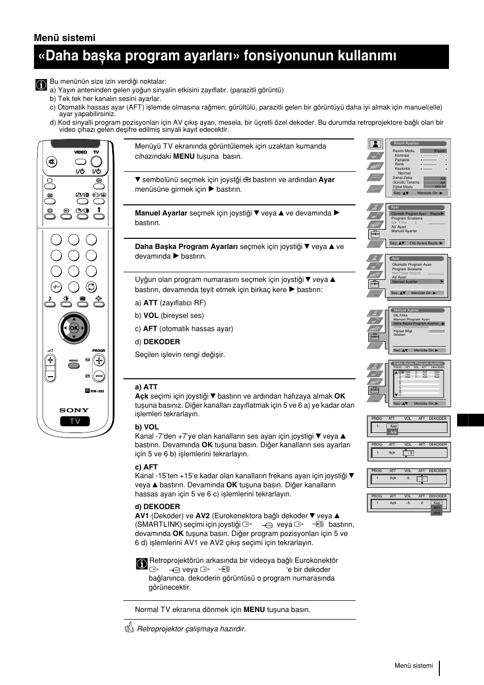 19 tr menü sistemi, Bastwrwn | Sony KP-48PS2 User Manual | Page 217 / 233