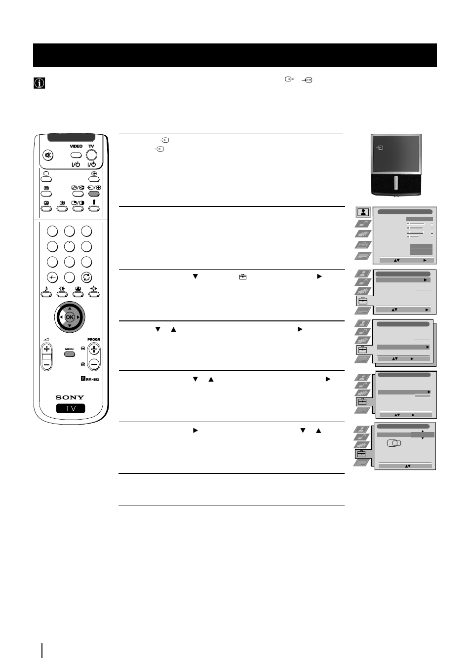 Adjusting the picture geometry for an rgb source, Menu system | Sony KP-48PS2 User Manual | Page 22 / 233