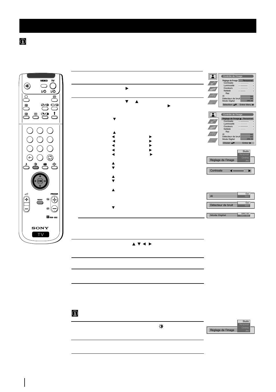 Contrôle de l'image, Changement rapide du réglage de l'image, Système des menus | Sony KP-48PS2 User Manual | Page 45 / 233