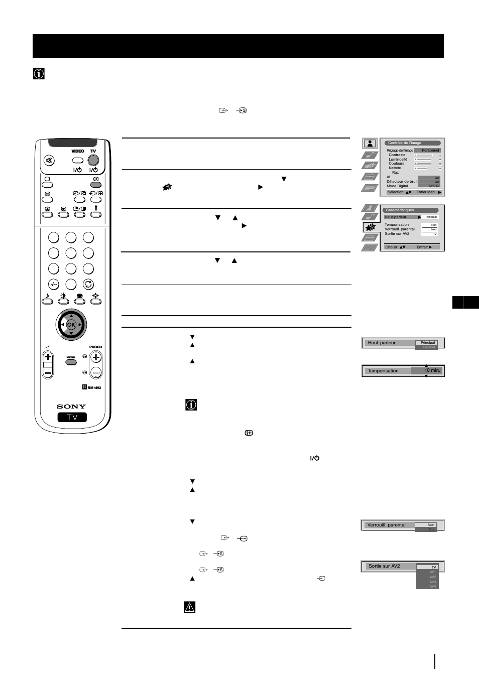 Utilisation du menu "caractéristiques, 15 fr système des menus | Sony KP-48PS2 User Manual | Page 48 / 233