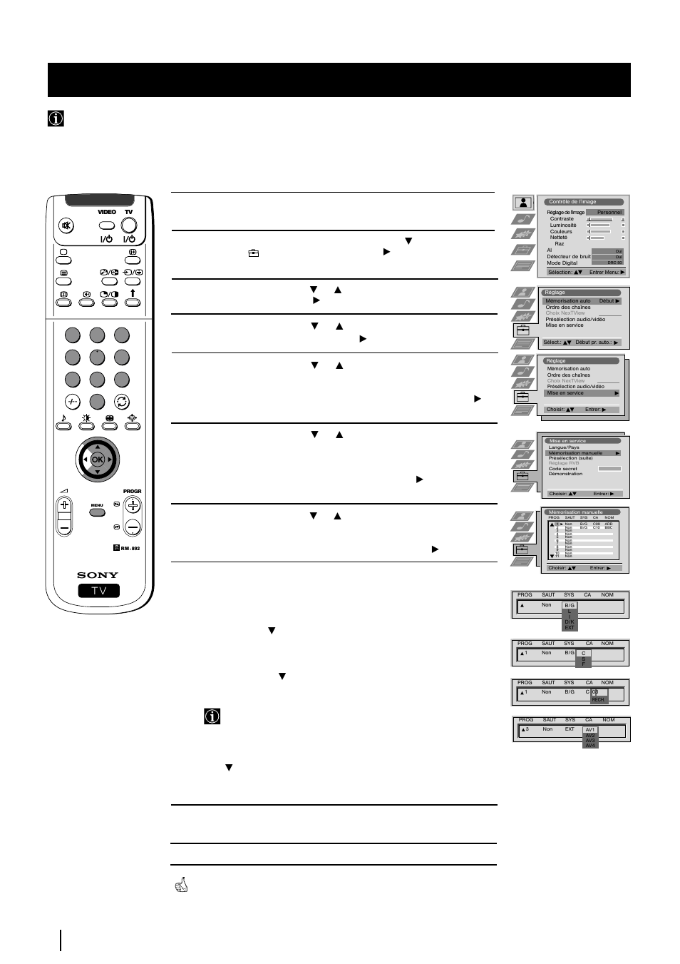 Mémorisation manuelle des chaînes, Système des menus | Sony KP-48PS2 User Manual | Page 49 / 233