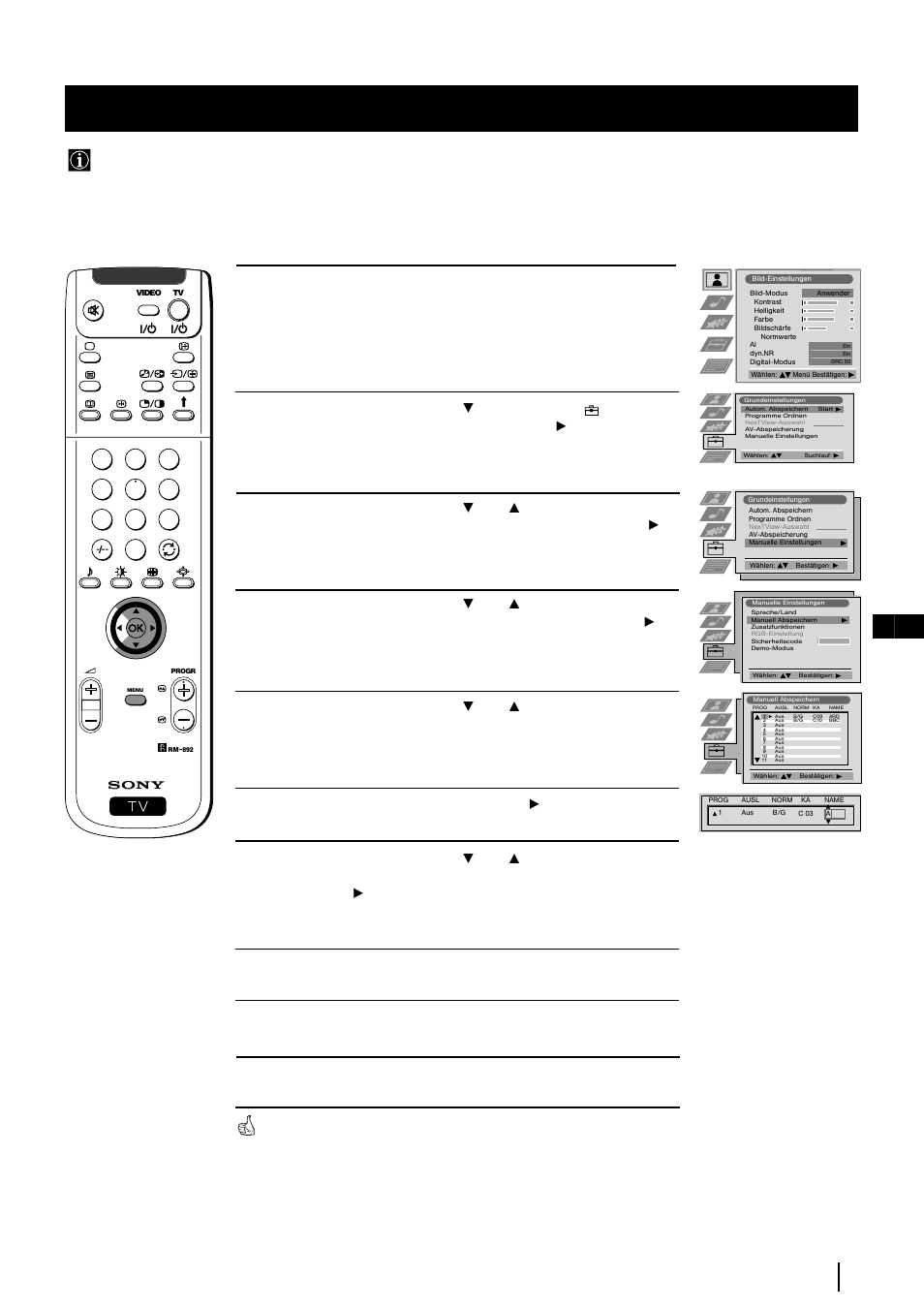 Eingeben eines namens für einen sender, 17 de menü- system | Sony KP-48PS2 User Manual | Page 85 / 233