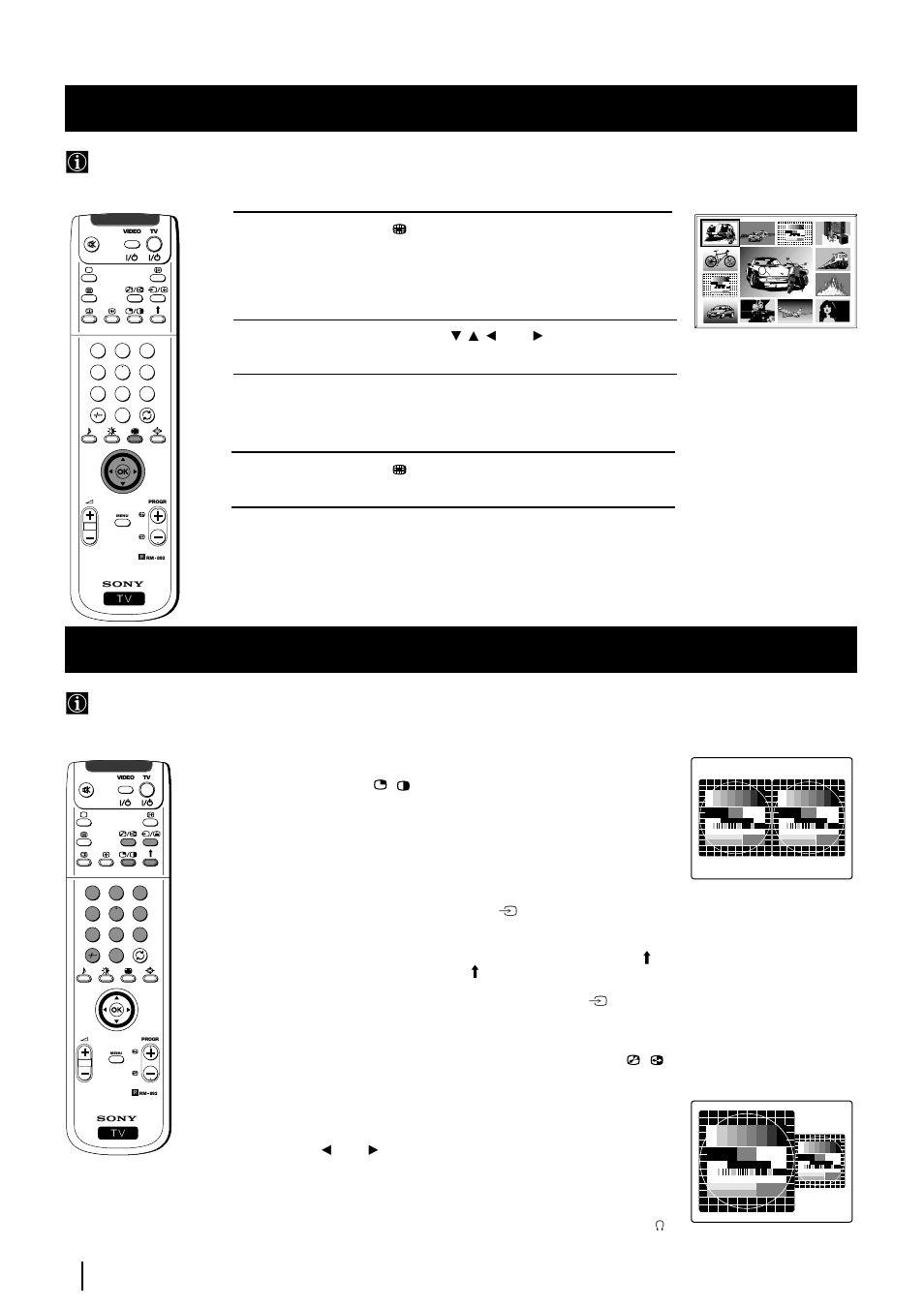 Mehrfach-bilder (multi pip), 2 bilder auf dem bildschirm (pap), Menü- system | Pap- einschalten und – ausschalten, Auswählen der pap- quelle, Austausch von bildschirmen, Größenerweitern der bildschirme, Ton- auswahl des rechten bildschirms | Sony KP-48PS2 User Manual | Page 92 / 233
