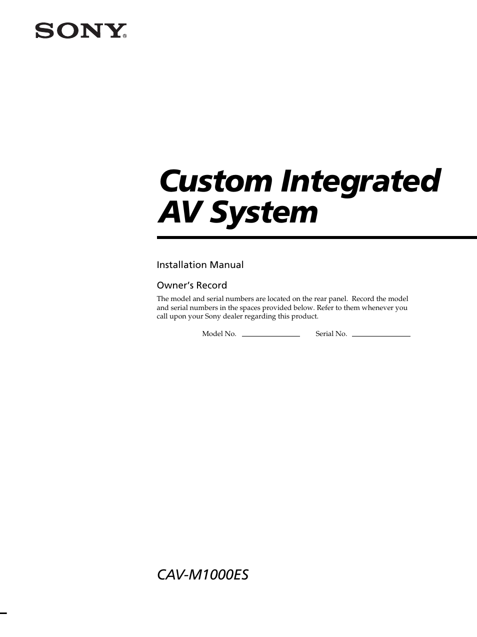 Sony CAV-M1000ES User Manual | 44 pages