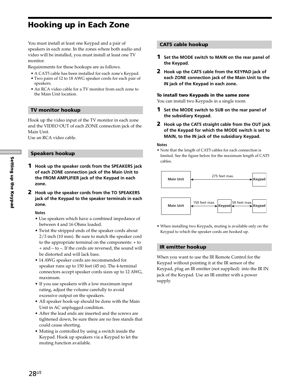 Hooking up in each zone, Hooking up in each zone 28 | Sony CAV-M1000ES User Manual | Page 28 / 44