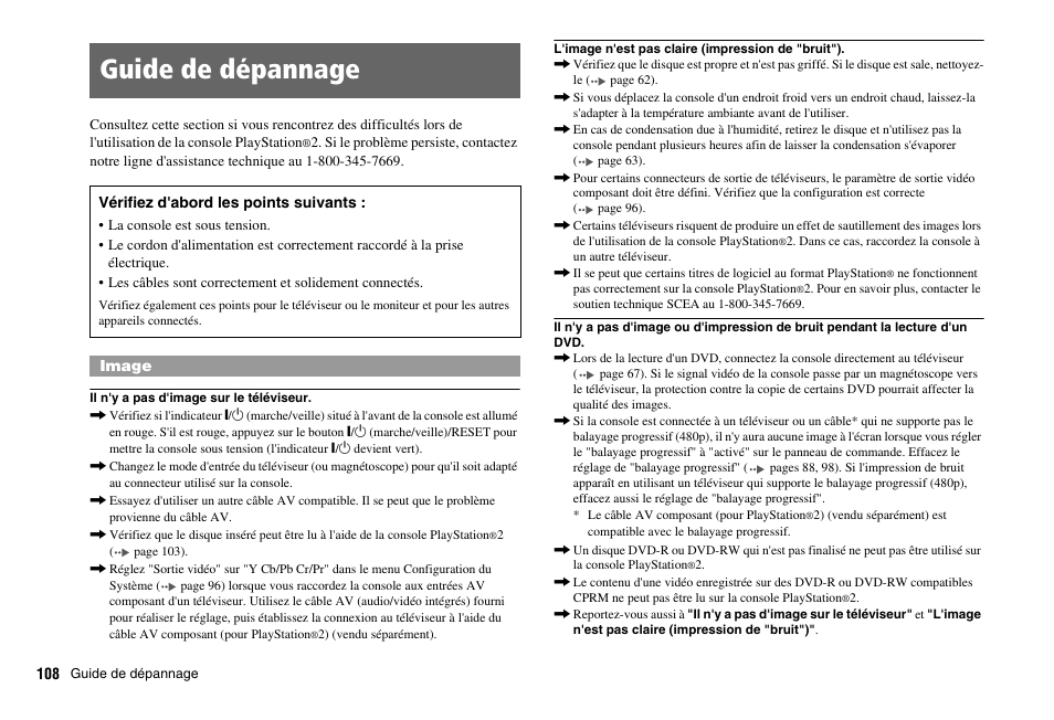 Guide de dépannage | Sony SCPH-75001 User Manual | Page 108 / 172