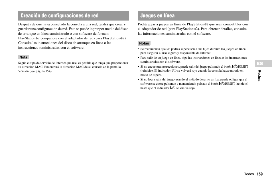 Creación de configuraciones de red juegos en línea | Sony SCPH-75001 User Manual | Page 159 / 172