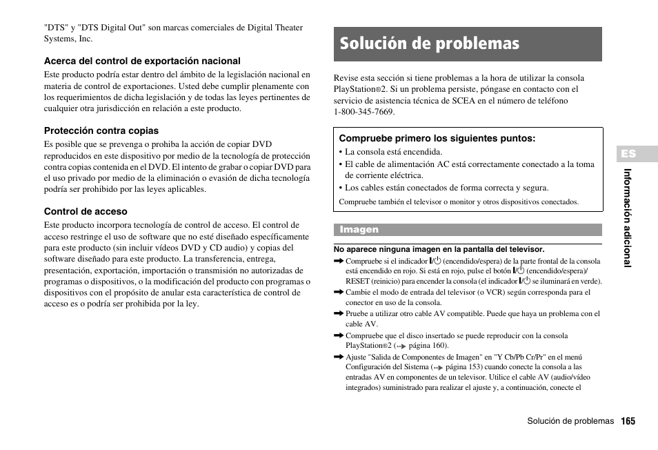 Solución de problemas | Sony SCPH-75001 User Manual | Page 165 / 172