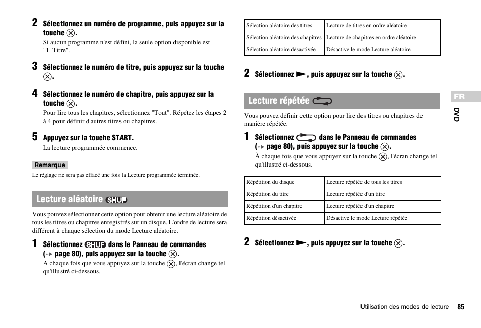 Lecture aléatoire, Lecture répétée | Sony SCPH-75001 User Manual | Page 85 / 172