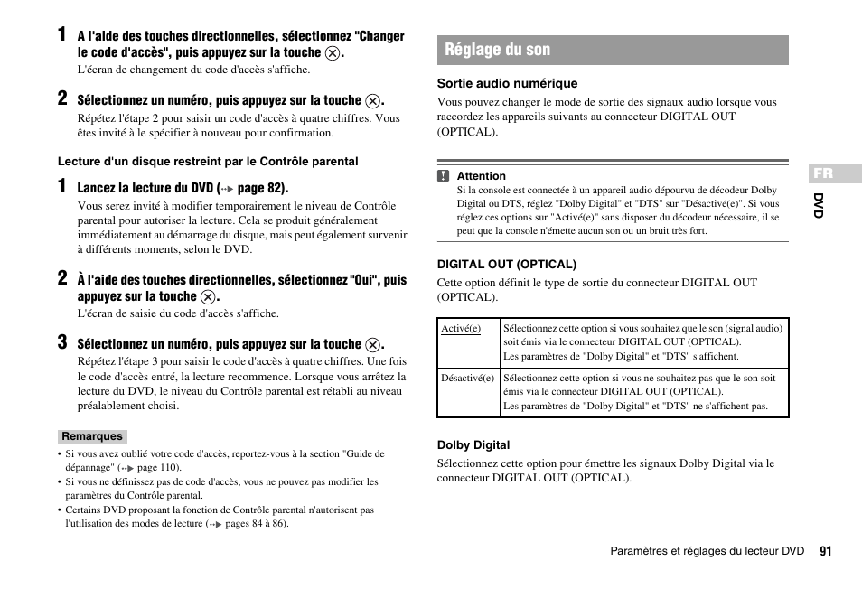 Réglage du son | Sony SCPH-75001 User Manual | Page 91 / 172