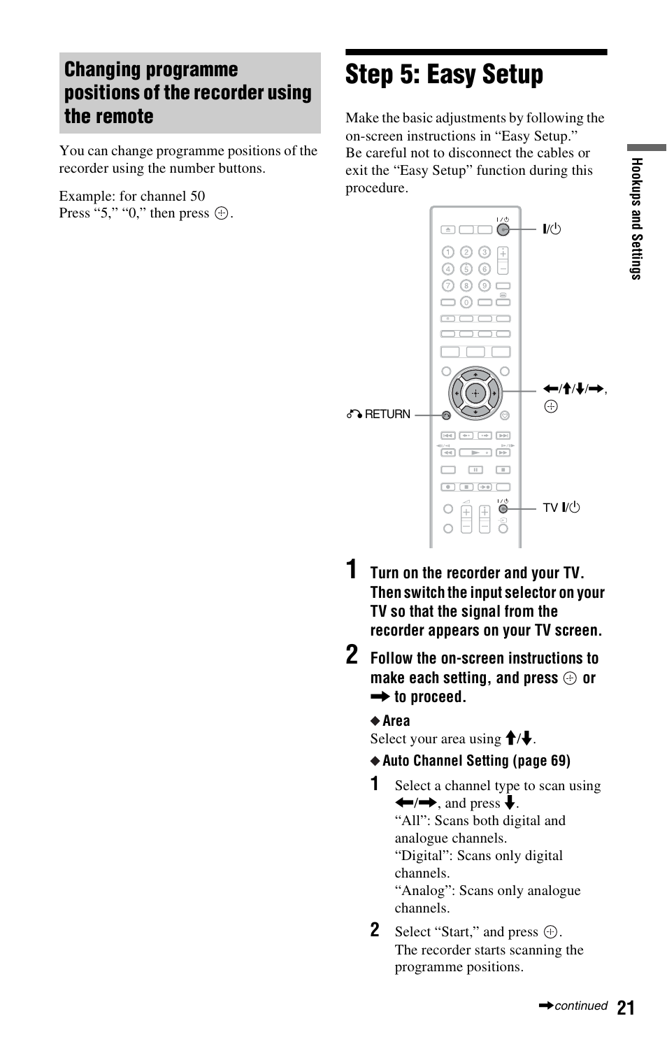 Step 5: easy setup, Nter) (21), Rn (21) | Sony 4-151-079-11(1) User Manual | Page 21 / 100