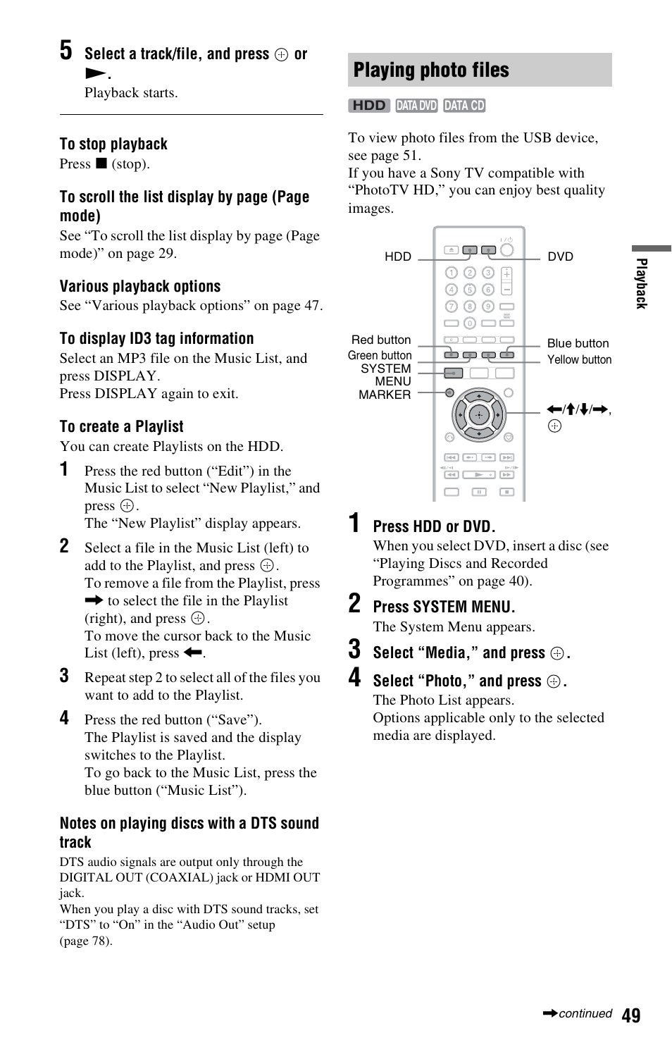 Playing photo files | Sony 4-151-079-11(1) User Manual | Page 49 / 100