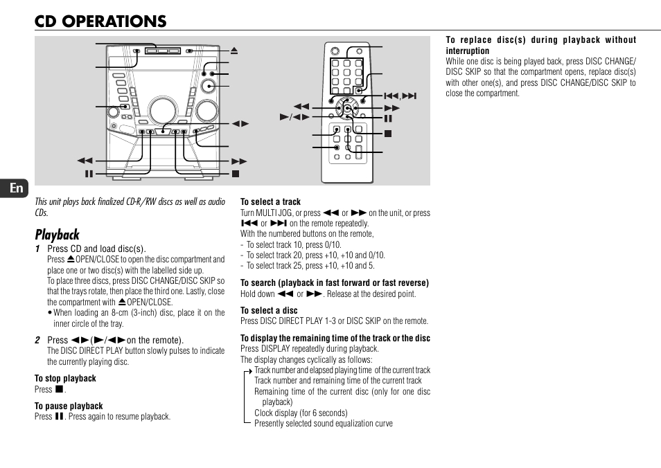 Cd operations, Playback, 12 en | Sony JAX-S8 User Manual | Page 12 / 27