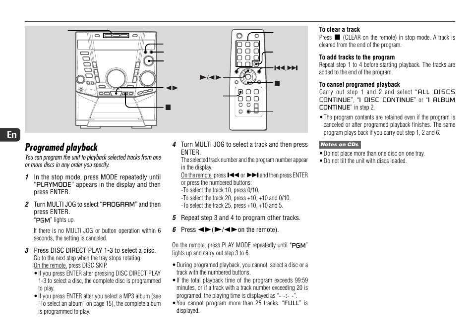 Programed playback, 14 en | Sony JAX-S8 User Manual | Page 14 / 27
