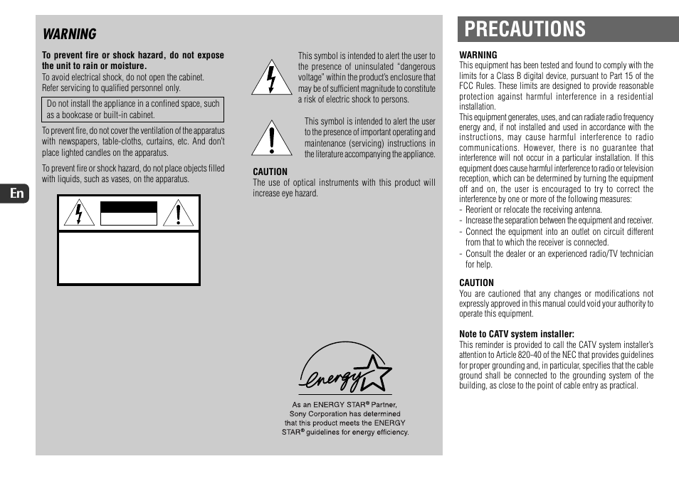 Precautions, Warning | Sony JAX-S8 User Manual | Page 2 / 27