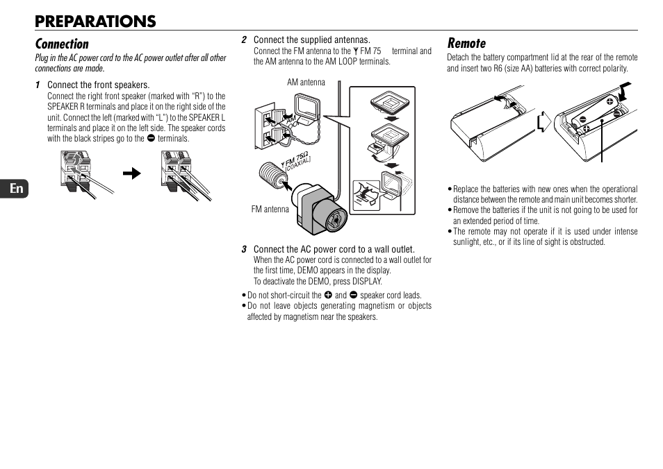 Preparations, Connection, Remote | Sony JAX-S8 User Manual | Page 4 / 27