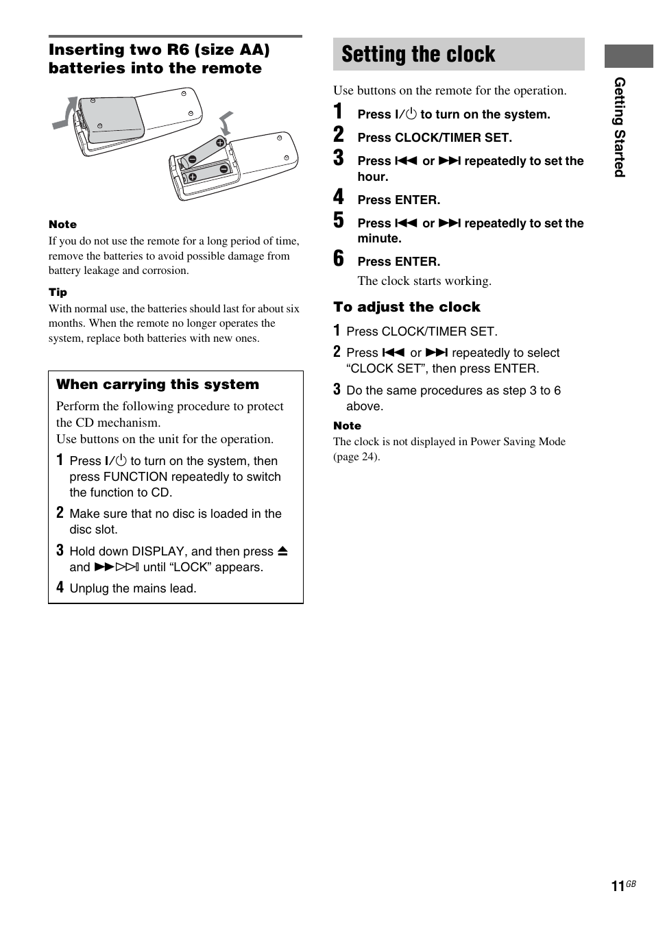 Setting the clock | Sony CMT-GPZ7 User Manual | Page 11 / 40