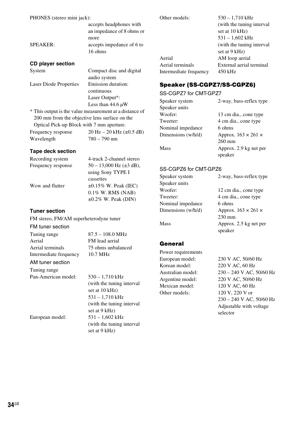 Sony CMT-GPZ7 User Manual | Page 34 / 40