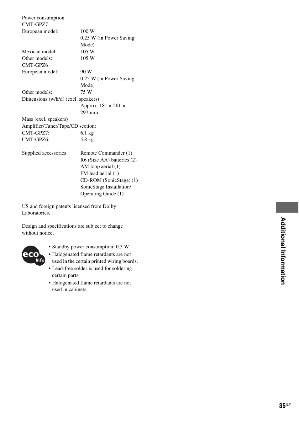 Sony CMT-GPZ7 User Manual | Page 35 / 40