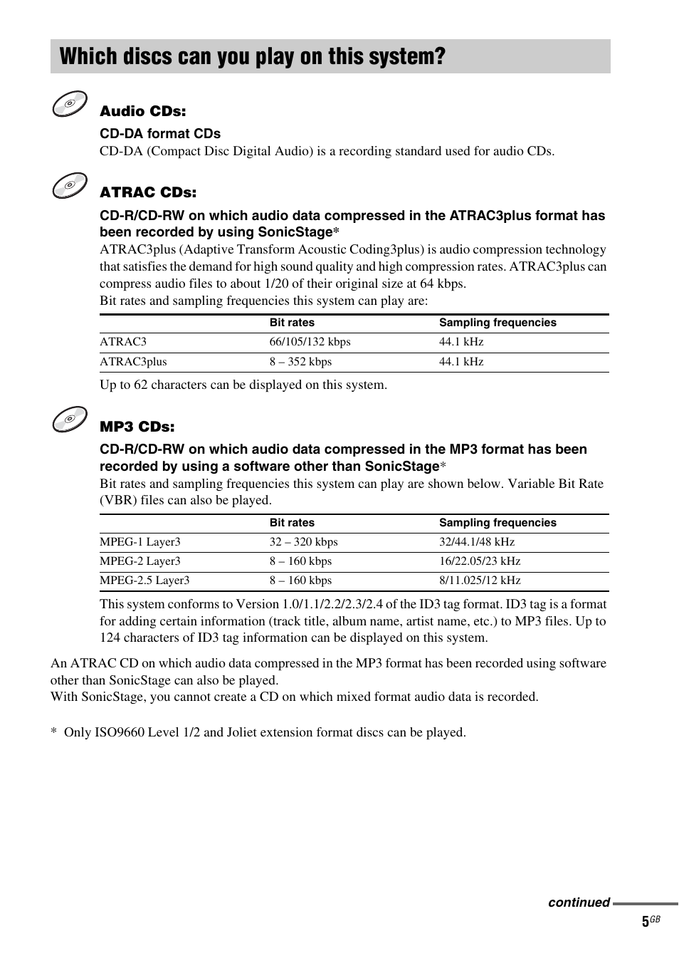 Which discs can you play on this system, Which discs can you play, On this system | Sony CMT-GPZ7 User Manual | Page 5 / 40