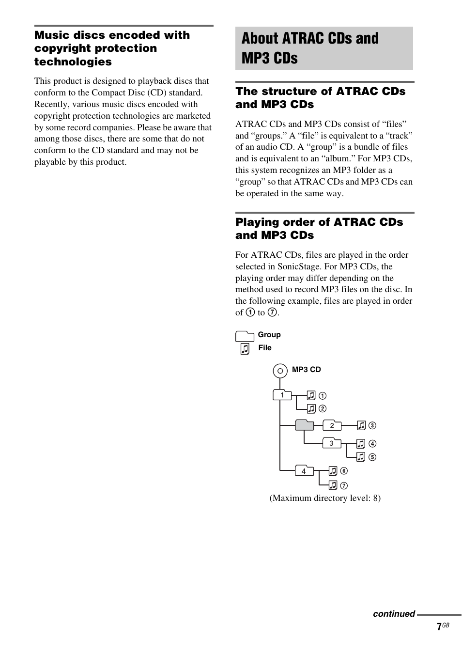 About atrac cds and mp3 cds | Sony CMT-GPZ7 User Manual | Page 7 / 40