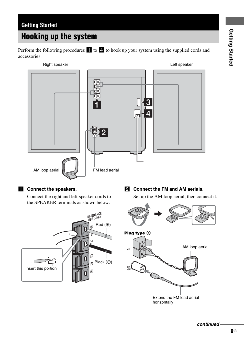 Getting started, Hooking up the system | Sony CMT-GPZ7 User Manual | Page 9 / 40