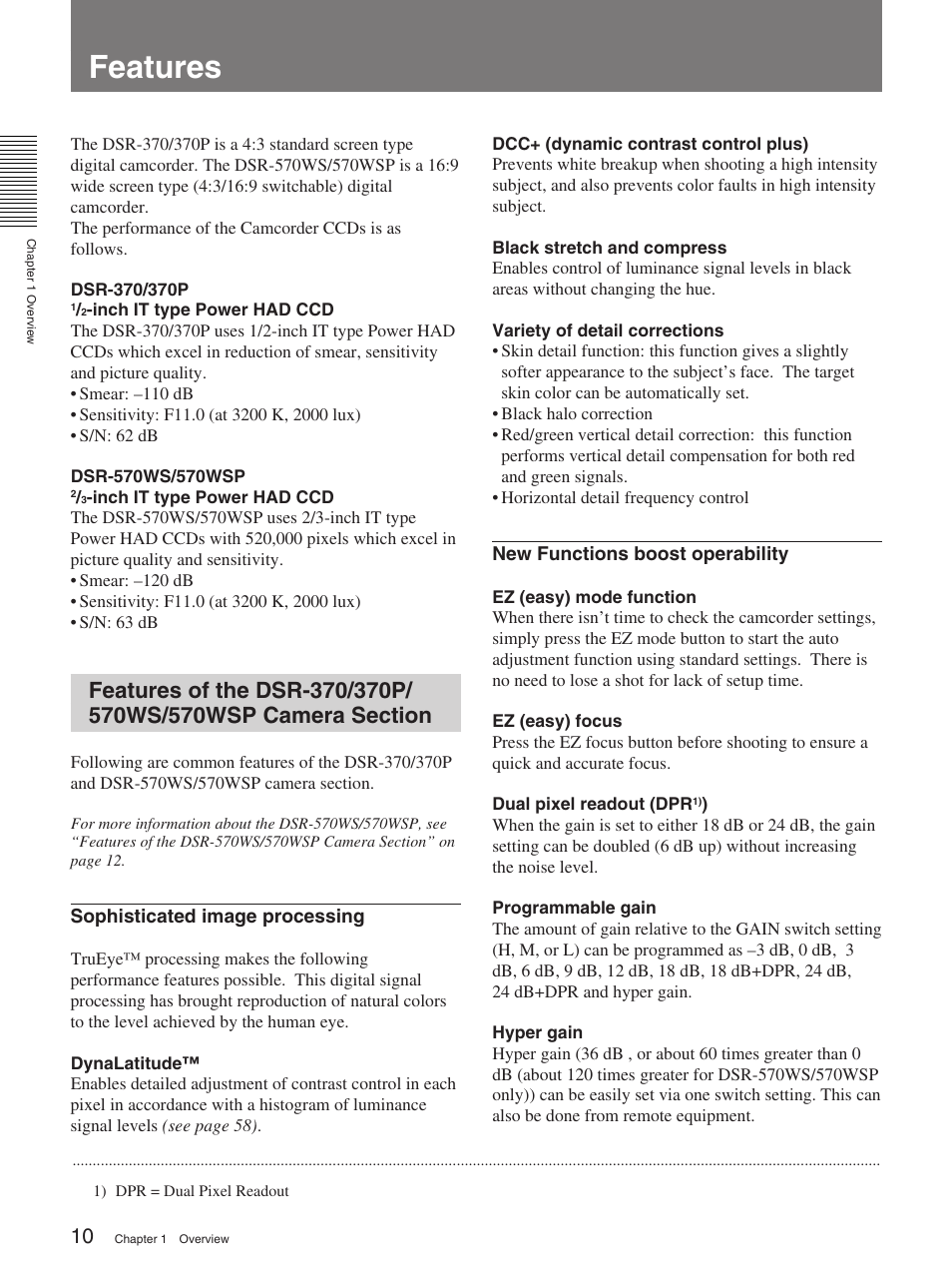 Features | Sony 370PL User Manual | Page 10 / 160