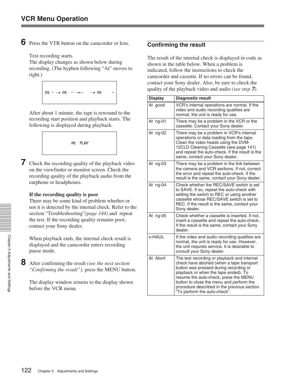 Vcr menu operation | Sony 370PL User Manual | Page 122 / 160