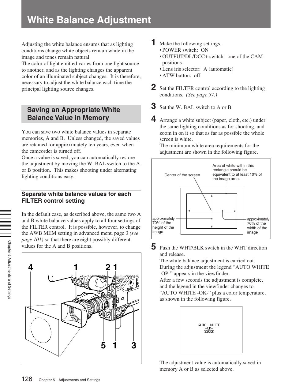 White balance adjustment | Sony 370PL User Manual | Page 126 / 160