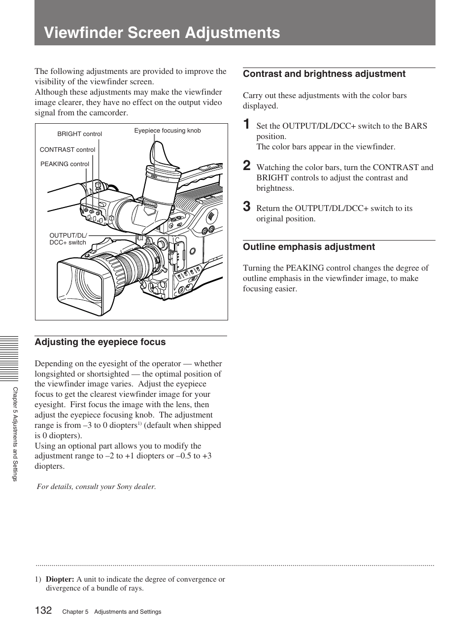 Viewfinder screen adjustments | Sony 370PL User Manual | Page 132 / 160