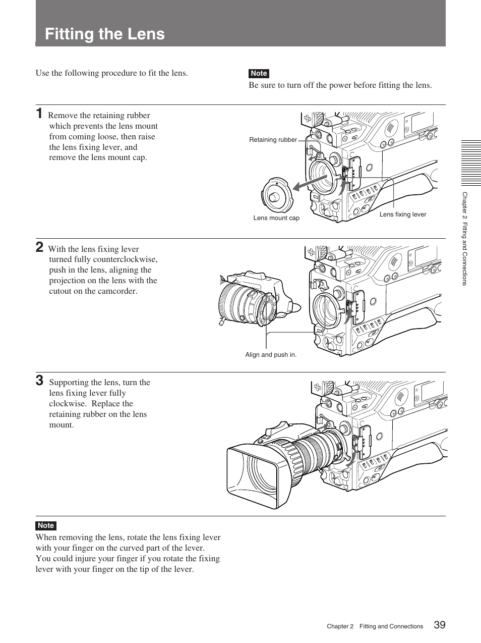 Fitting the lens | Sony 370PL User Manual | Page 39 / 160