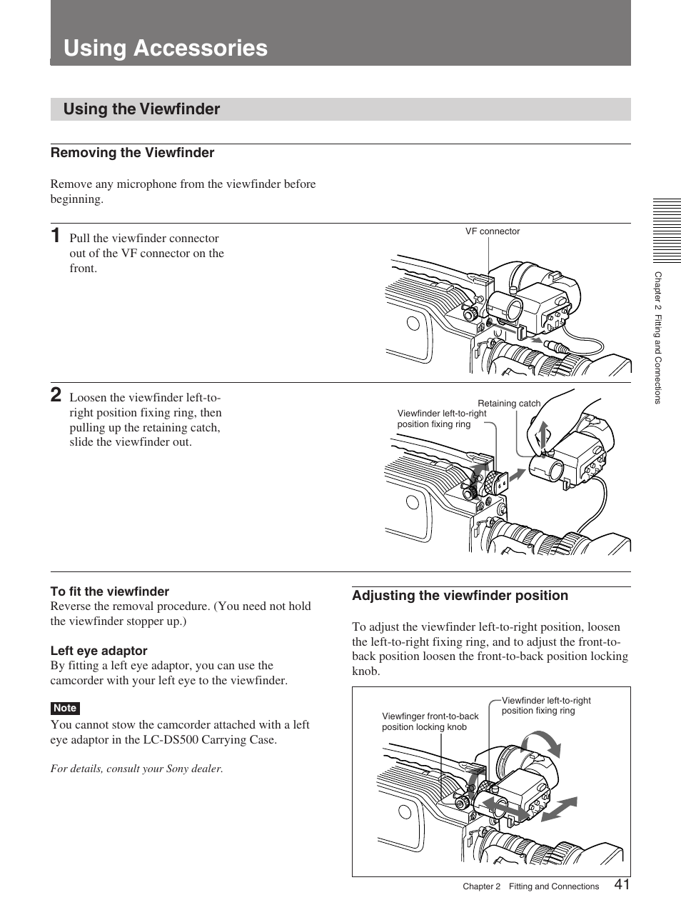 Using accessories, Using the viewfinder | Sony 370PL User Manual | Page 41 / 160