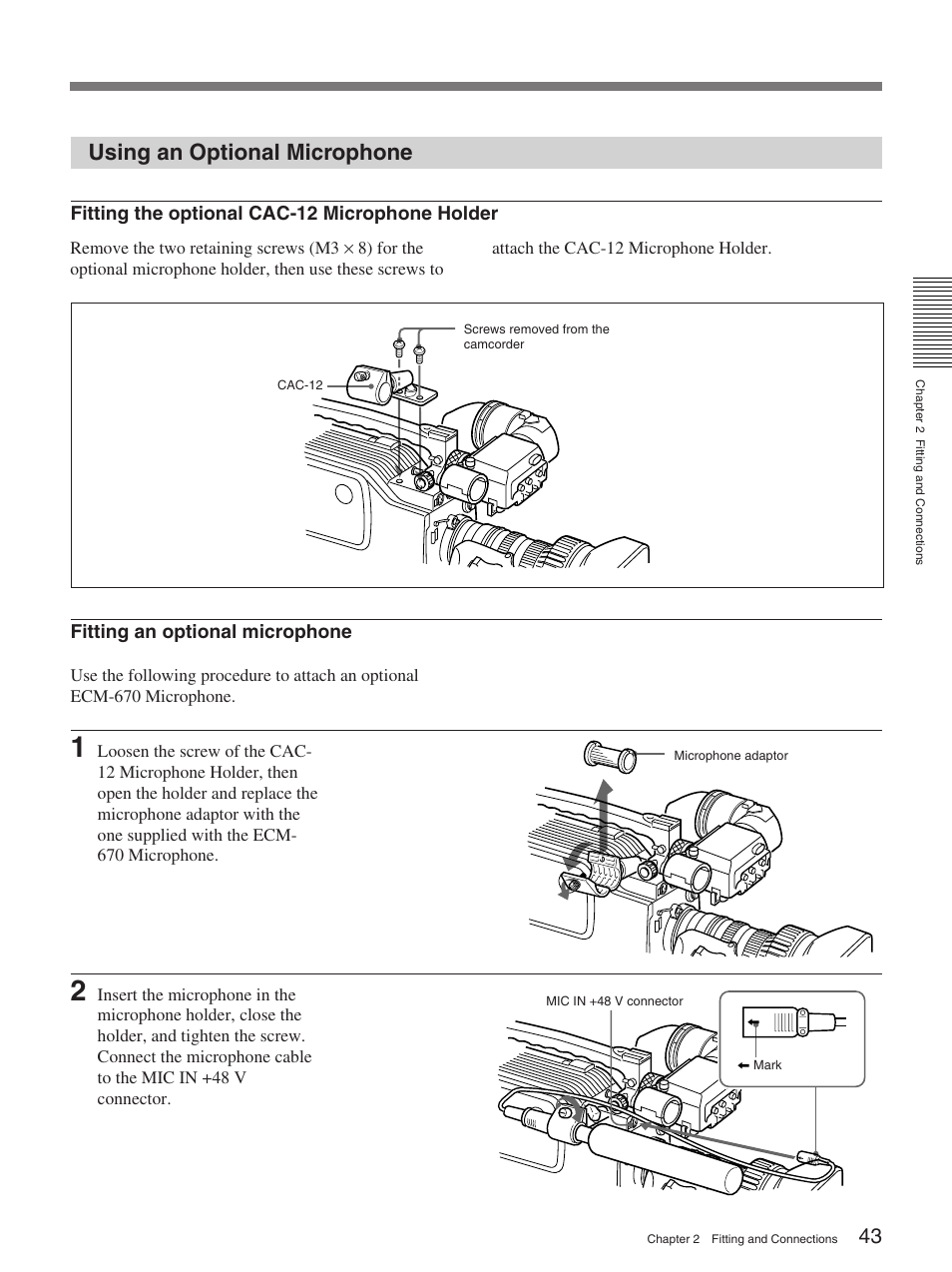 Using an optional microphone | Sony 370PL User Manual | Page 43 / 160