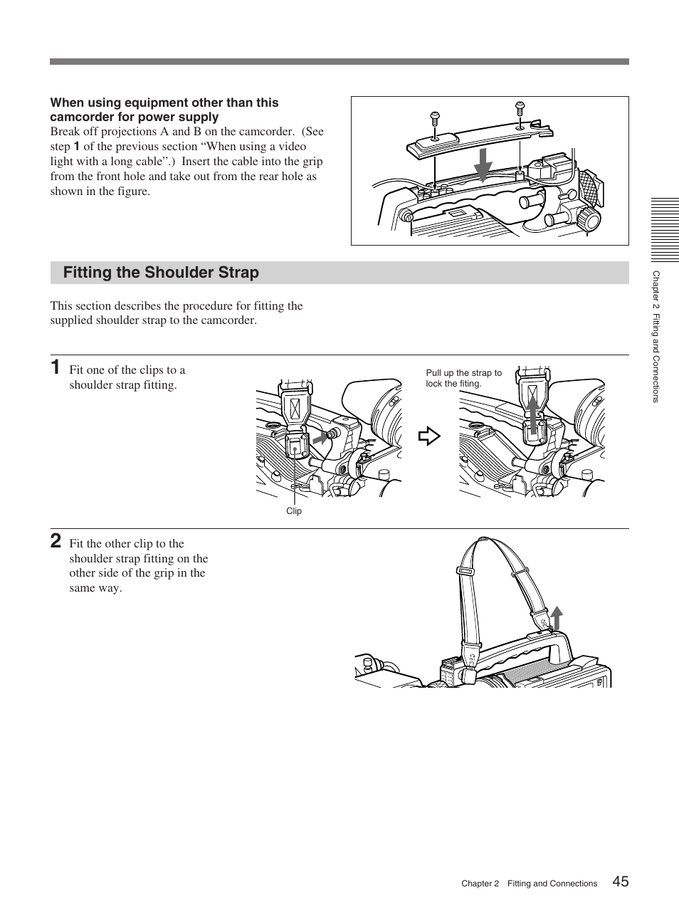 Fitting the shoulder strap | Sony 370PL User Manual | Page 45 / 160