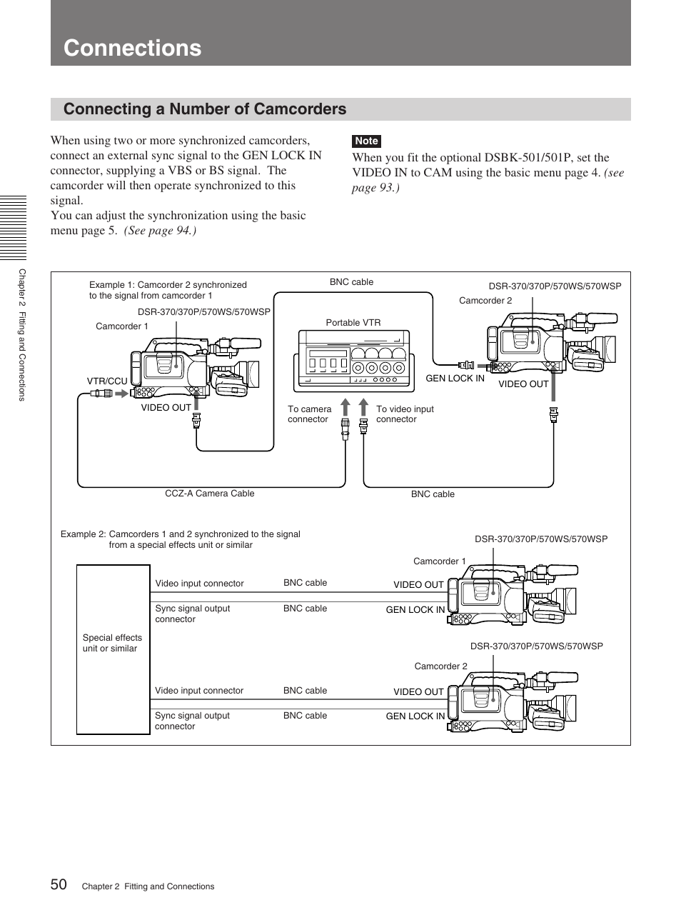 Connections, Connecting a number of camcorders | Sony 370PL User Manual | Page 50 / 160