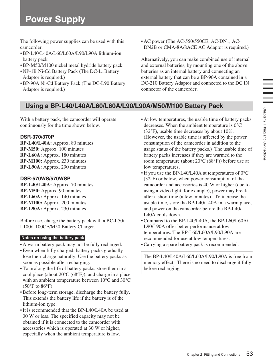 Power supply | Sony 370PL User Manual | Page 53 / 160