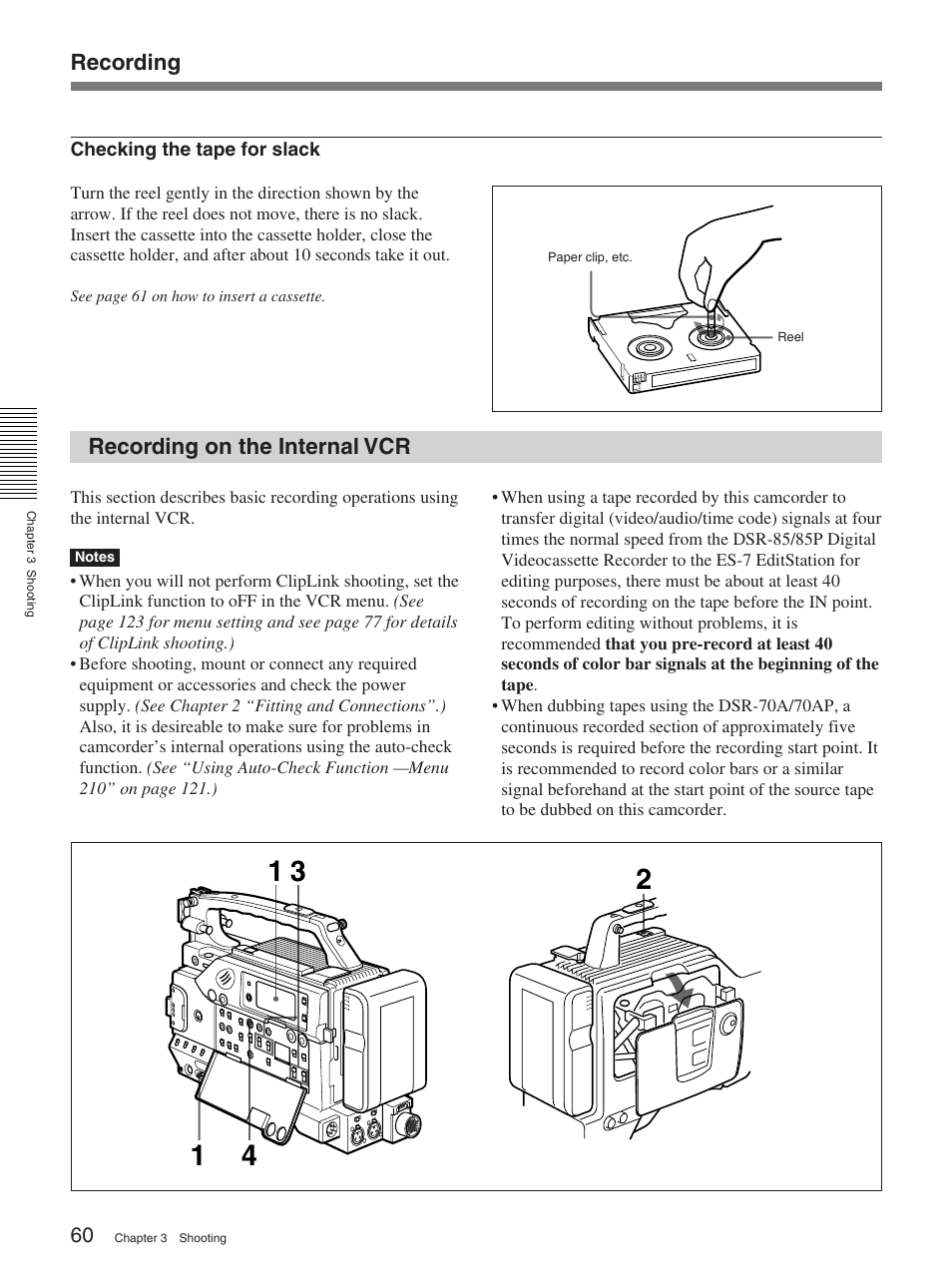 Recording on the internal vcr | Sony 370PL User Manual | Page 60 / 160