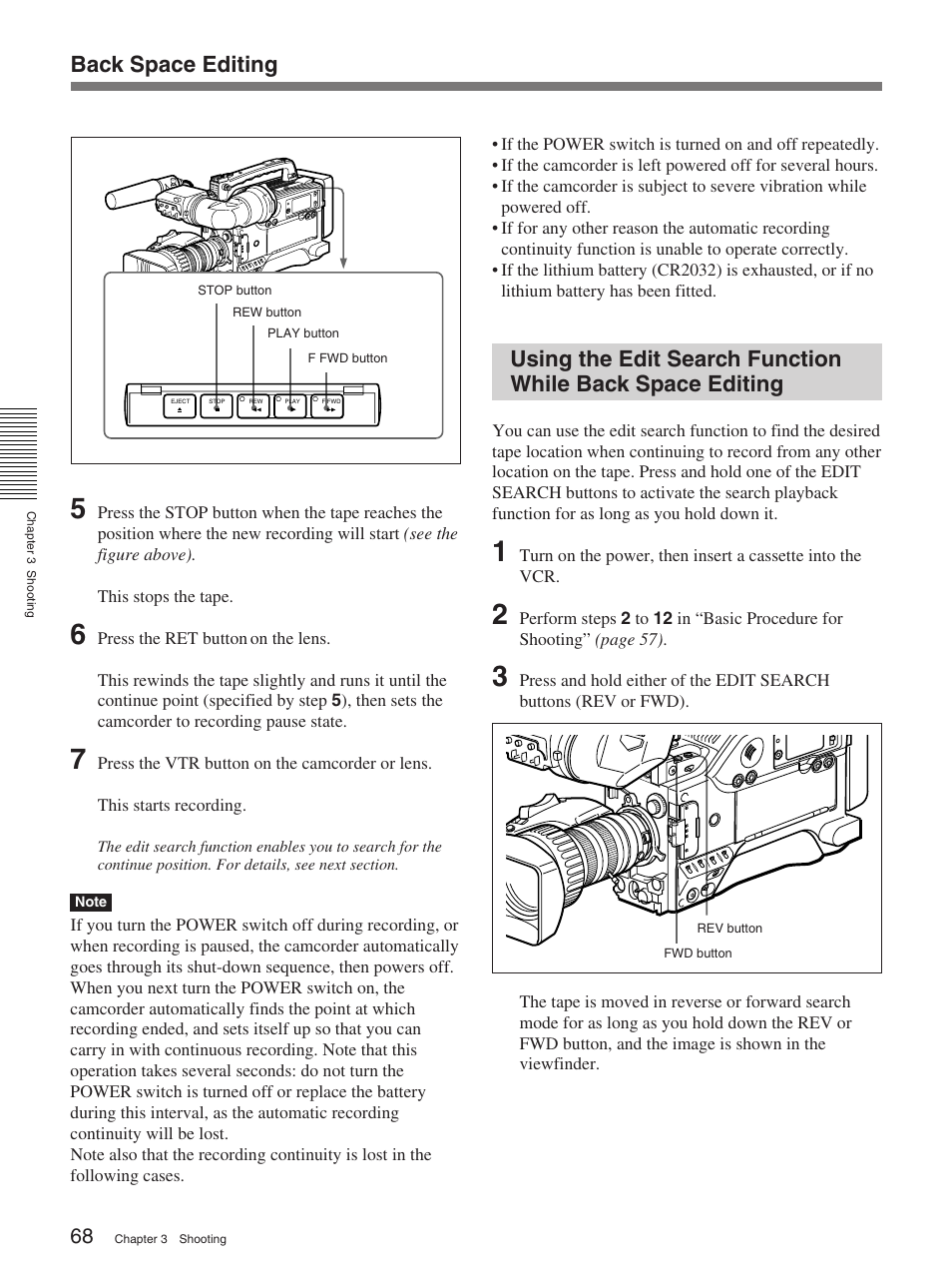 Back space editing | Sony 370PL User Manual | Page 68 / 160