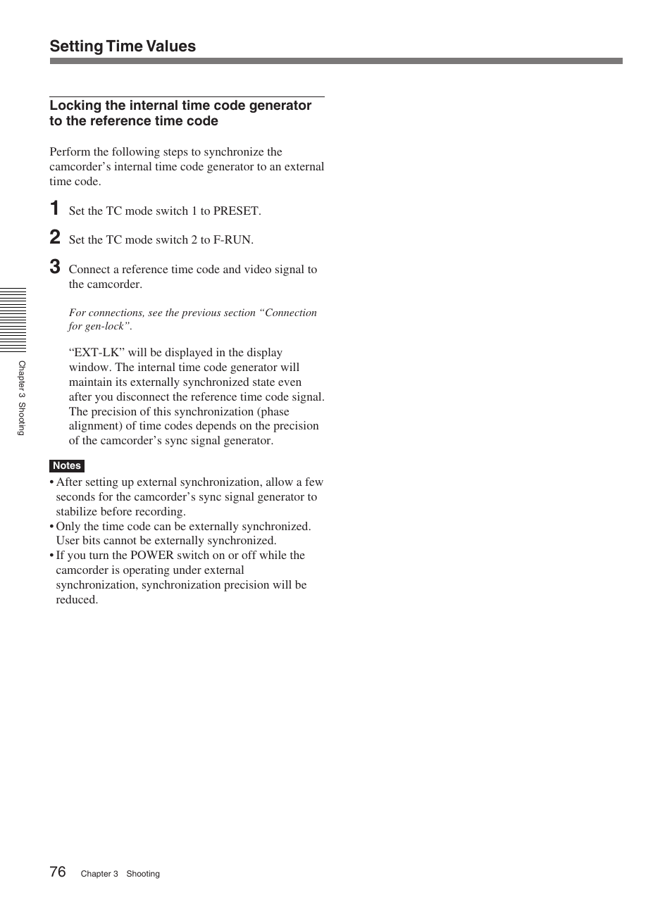 Setting time values | Sony 370PL User Manual | Page 76 / 160