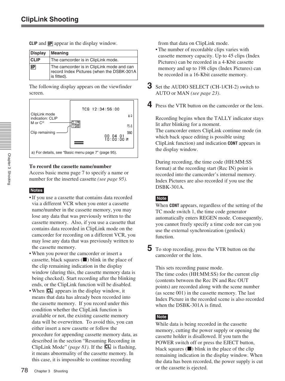 Cliplink shooting | Sony 370PL User Manual | Page 78 / 160