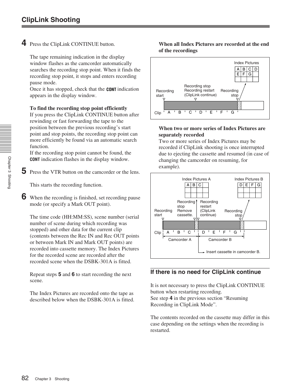 Cliplink shooting, If there is no need for cliplink continue | Sony 370PL User Manual | Page 82 / 160