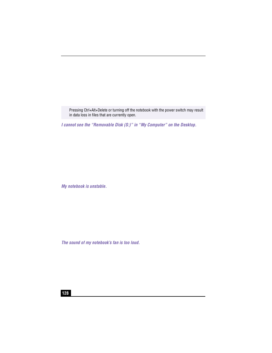 3 select the device manager tab, 4 click [refresh, My notebook is unstable | 1 close all open applications, The sound of my notebook’s fan is too loud | Sony PCG-R505TS User Manual | Page 128 / 150