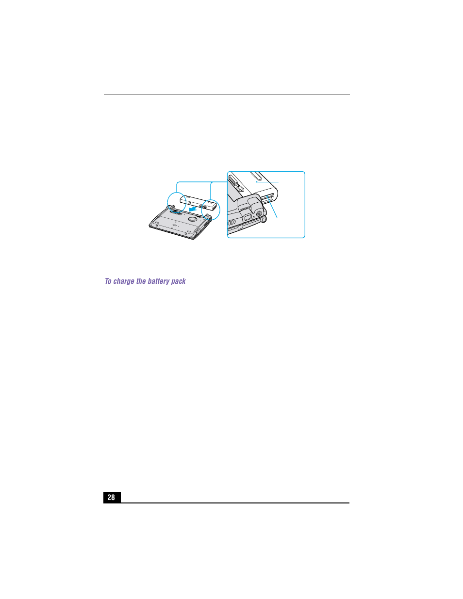 Inserting battery pack, To charge the battery pack, 1 connect the ac adapter to the notebook | 2 insert the battery pack | Sony PCG-R505TS User Manual | Page 28 / 150