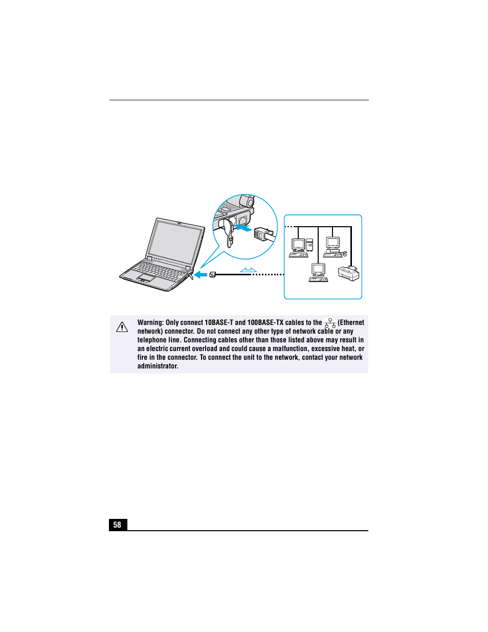 Using the local area network (lan), Connecting to lan | Sony PCG-R505TS User Manual | Page 58 / 150